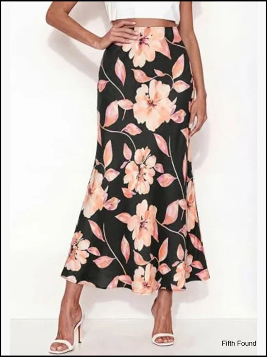 Silk-Like Maxi Skirt High Waisted A-Line Wedding Guest Party - Picture 5 of 7